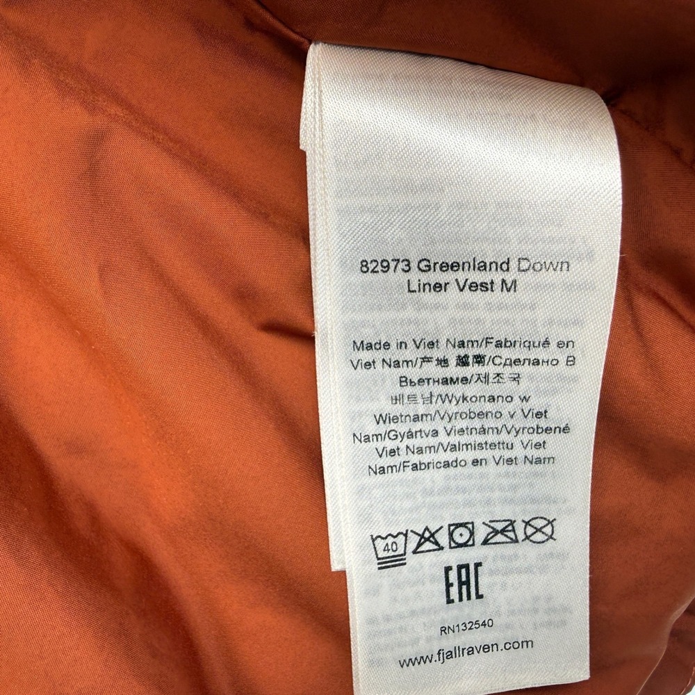 Fjallraven Greenland Down linner Vest Mens size L Burnt Orange Puffer Full Zip - Picture 11 of 12